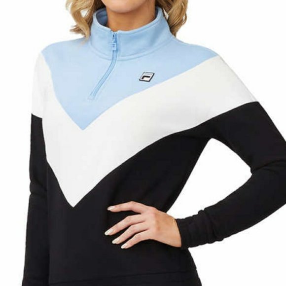 Fila Ladies' Black white and blue 1/4 Zip Pullover Sweatshirt sz Small - Picture 1 of 8